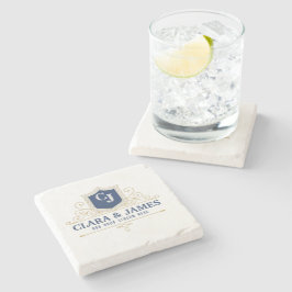 Posavasos De Piedra Bride And Groom Monogram Names Elegant Weeding