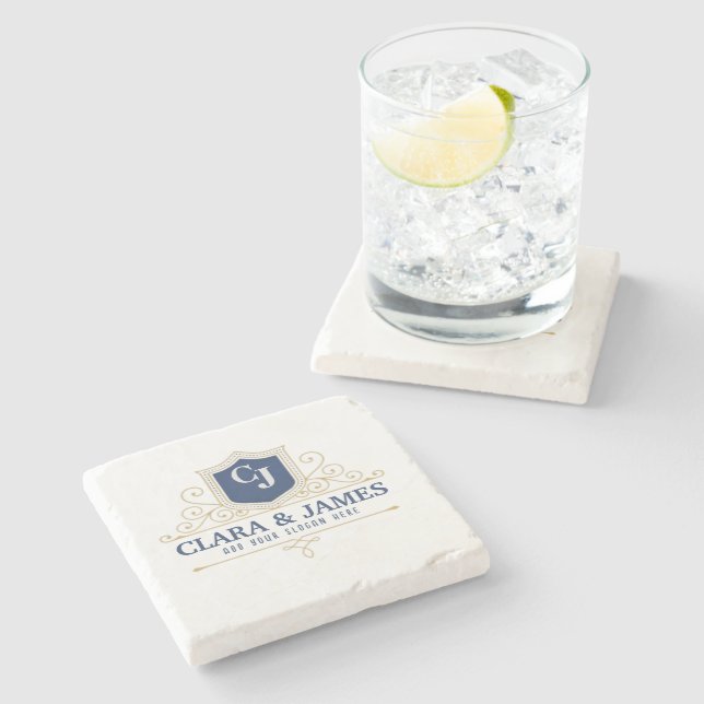 Posavasos De Piedra Bride And Groom Monogram Names Elegant Weeding (Lateral)