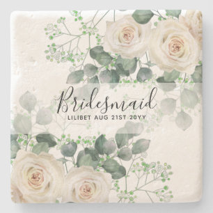 Posavasos De Piedra Bridesmaid Regalos White Roses Tema Personalizado