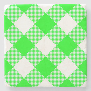 Posavasos De Piedra Brillante Green Gingham Checker Square Coaster