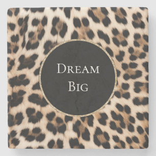 Posavasos De Piedra Brillo Dorado Animal Leopardo Crema