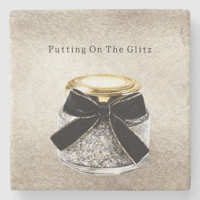 Posavasos De Piedra Brillo Plateado Glitzy Glitter (Anverso)
