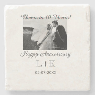 Posavasos De Piedra Brindis por 10 años feliz aniversario agregar foto