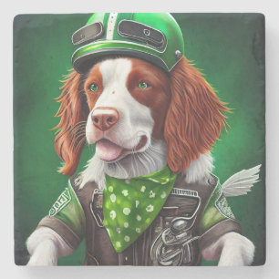 Posavasos De Piedra Brittany Spaniel conduciendo bicicleta Día de San 