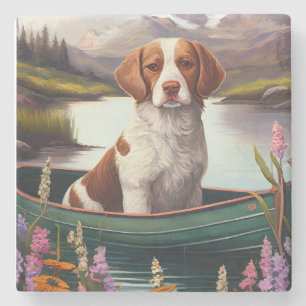 Posavasos De Piedra Brittany Spaniel en una Paleta: Una Aventura Escén