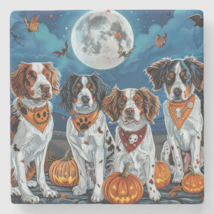Posavasos De Piedra Brittany Spaniel Halloween Espeluznante