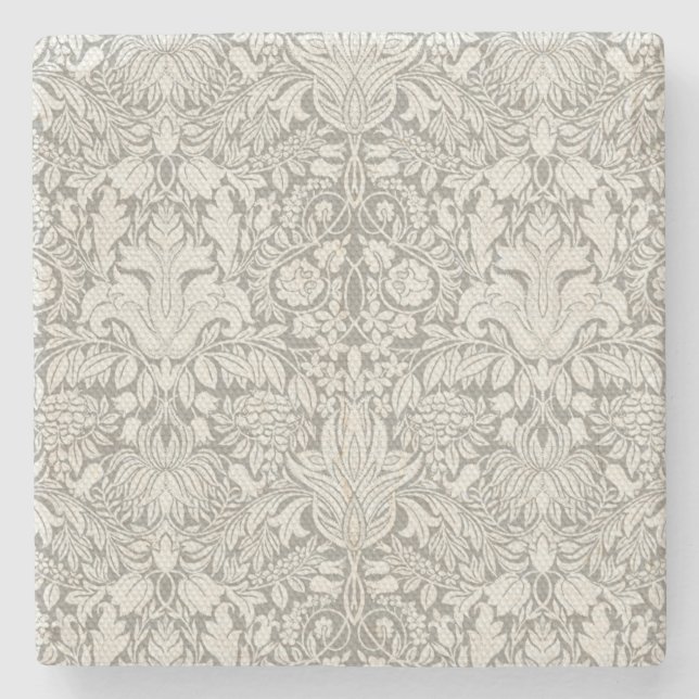 Posavasos De Piedra broche de encaje de damasco blanco elegante (Anverso)