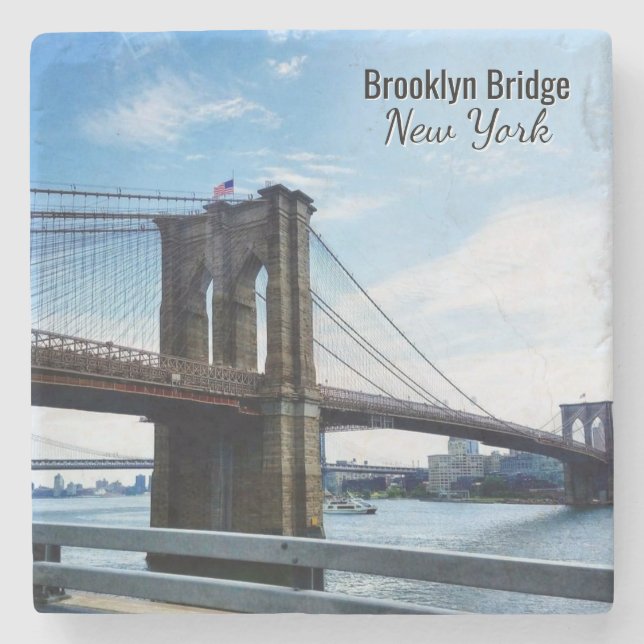 Posavasos De Piedra Brooklyn Bridge New York Souvenir Stone Coaster (Anverso)