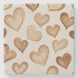 Posavasos De Piedra Brown Cream Hearts Stripes