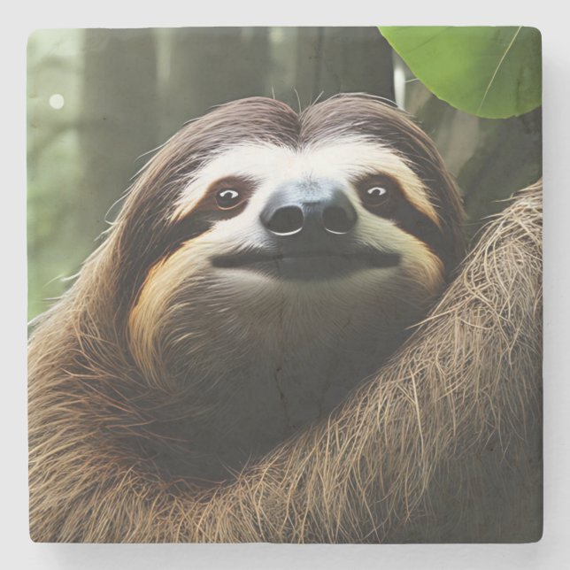 Posavasos De Piedra Brown Fuzzy Sloth, escaparate de piedra (Anverso)