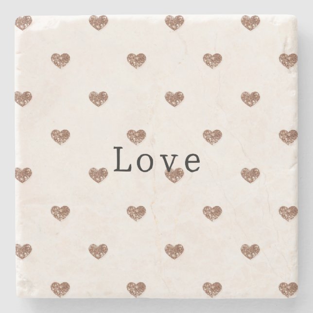 Posavasos De Piedra Brown Sugar Glitter Hearts Love Valentine's (Anverso)