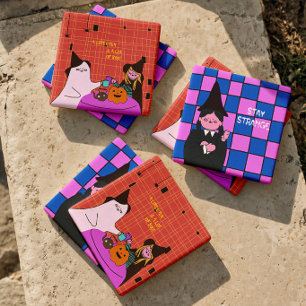 Posavasos De Piedra Bruja espeluznante y adorable de Halloween