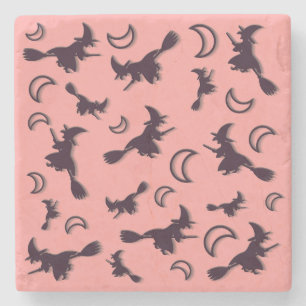 Posavasos De Piedra Bruja voladora entre media luna en la noche de Hal