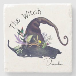 Posavasos De Piedra Brujas rusas Floral hierbas Gorra negro blanco