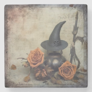 Posavasos De Piedra Brujería de Halloween vintage (8)