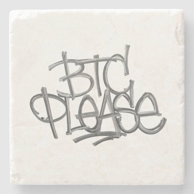 Posavasos De Piedra "BTC Please" (Blanco) (Anverso)