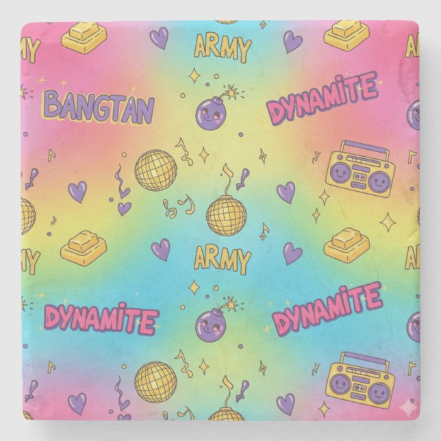 Posavasos De Piedra BTS Dynamite Disco Party Seamless Pattern (Anverso)