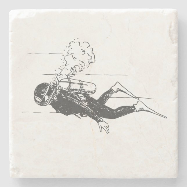 Posavasos De Piedra Buceador de Scuba (Anverso)