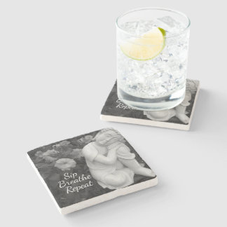 Posavasos De Piedra Buda Bebe Respira Repite Mantra Zen Blanco Negro