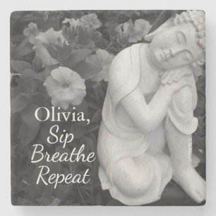Posavasos De Piedra Buda Bebe Respira Repite Negro Blanco Zen – Nombre
