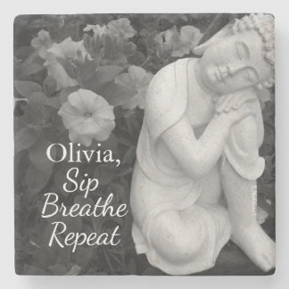 Posavasos De Piedra Buda Bebe Respira Repite Negro Blanco Zen – Nombre