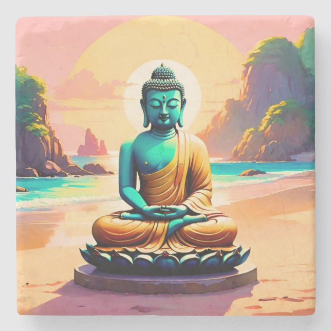 Posavasos De Piedra Buda - Serenas Orillas de la Iluminación  (Anverso)