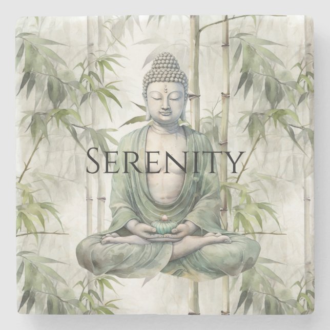Posavasos De Piedra Buda Serenidad de Bambú Verde (Anverso)