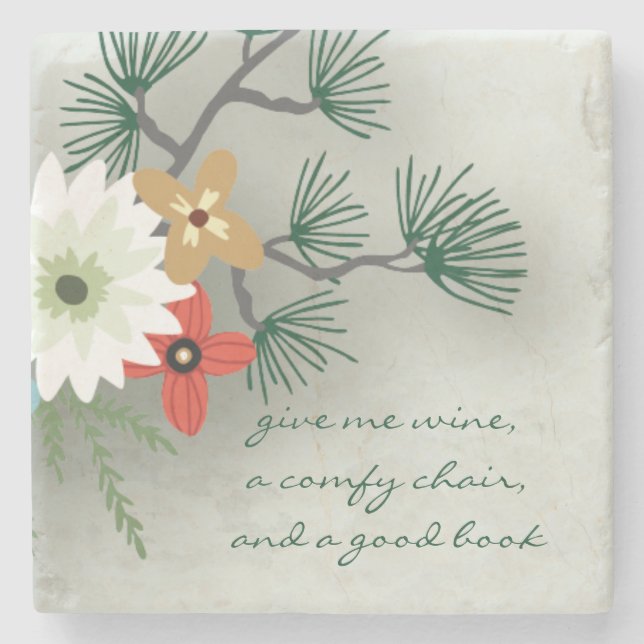 Posavasos De Piedra Buen libro buen vino floral (Anverso)