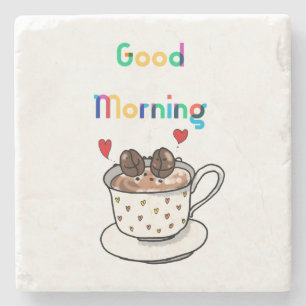 Posavasos De Piedra buenos días, lindos granos de café 