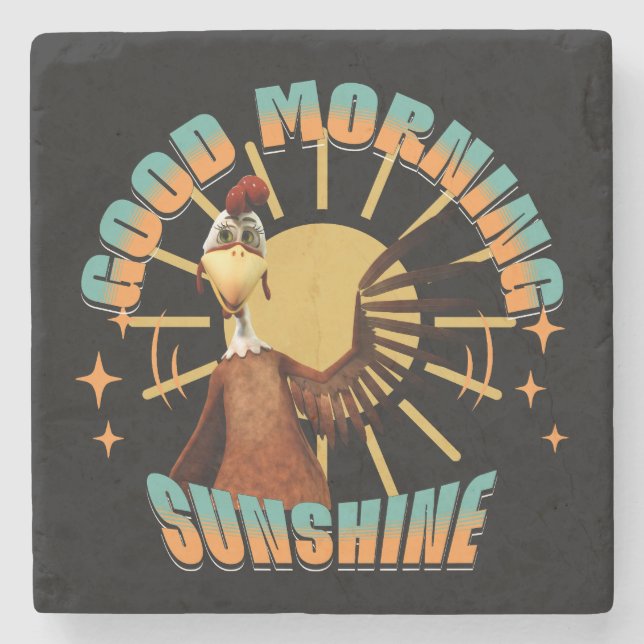 Posavasos De Piedra Buenos Días Sol Funny Rooster (Anverso)