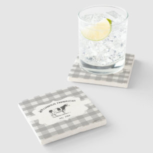 Posavasos De Piedra Búfalo Gris Plantado Granja Cow Stone Coaster