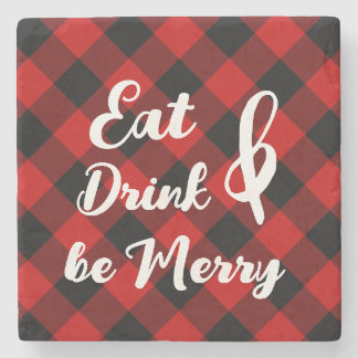Posavasos De Piedra Búfalo Negro Rojo Gingham Check Stone Coaster