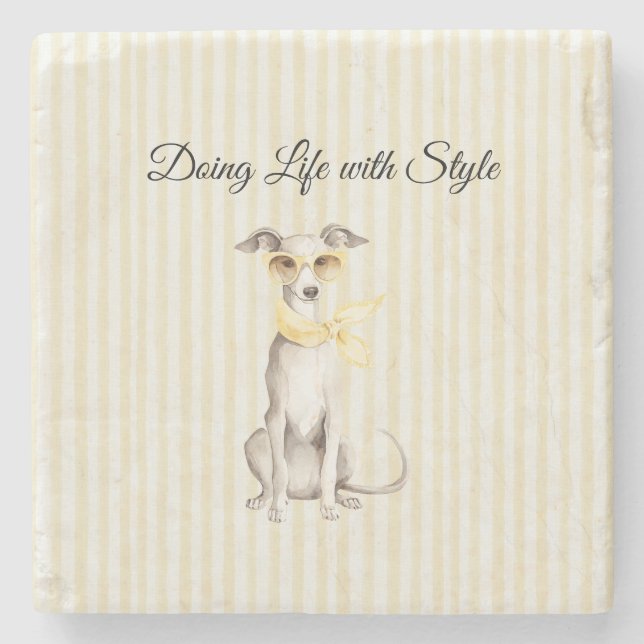 Posavasos De Piedra Bufanda Amarilla Suave Perro Blanco  (Anverso)