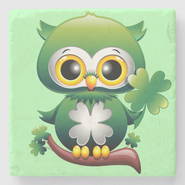 Posavasos De Piedra Búho Bebé Lindo St Patrick Cartoon (Anverso)