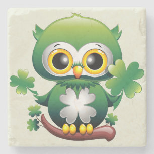 Posavasos De Piedra Búho Bebé Lindo St Patrick Dibujo Animado