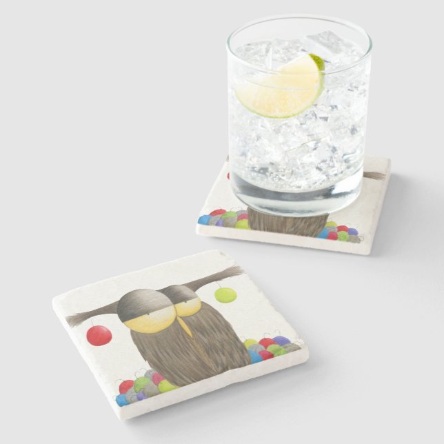 Posavasos De Piedra Búho de vacaciones de corte (Lateral)
