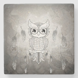 Posavasos De Piedra Búho lindo en blanco y negro, diseño de la manda