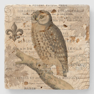 Posavasos De Piedra búho moderno del francés del vintage