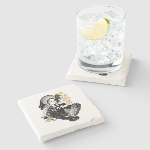 Posavasos De Piedra Búho nocturno gótico y mujer