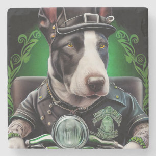 Posavasos De Piedra Bull Terrier Perro Conduciendo Bicicleta Día de Sa