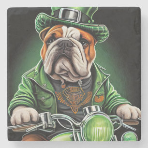 Posavasos De Piedra Bulldog conduciendo una bicicleta el día de San Pa