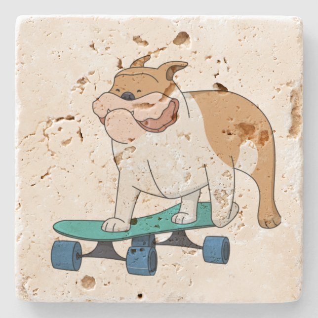 Posavasos De Piedra bulldog de patinaje (Anverso)