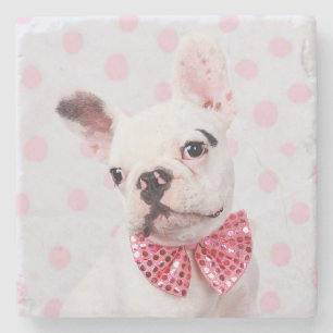 Posavasos De Piedra Bulldog francés con Bow Tie