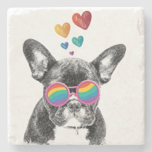 Posavasos De Piedra Bulldog francés con El día de San Valentín de cora