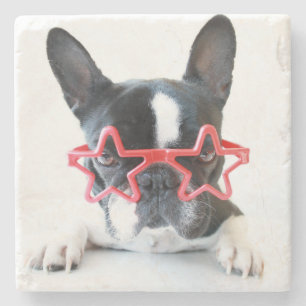 Posavasos De Piedra Bulldog francés con los vidrios rojos de la