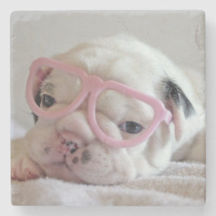 Posavasos De Piedra Bulldog francés en vidrios del corazón