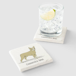 Posavasos De Piedra Bulldog Francés Estilizado Vintage C