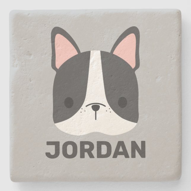 Posavasos De Piedra Bulldog francés lindo con nombre personalizado (Anverso)
