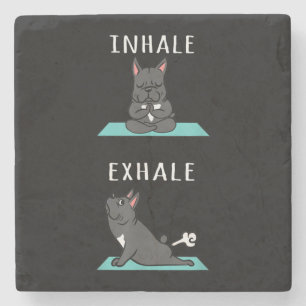 Posavasos De Piedra Bulldog francés Yoga Inhale Exhale Gracioso regalo