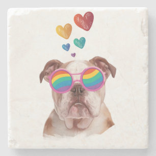 Posavasos De Piedra Bulldog inglés con El día de San Valentín cardiaco